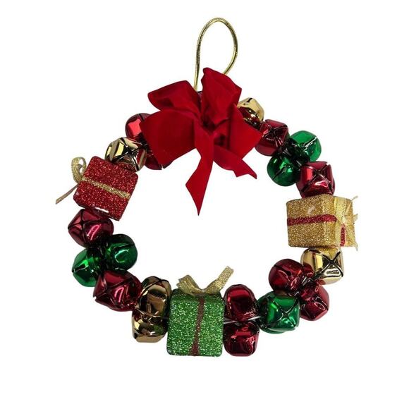 Christmas Jingle Bell Wreath Multicolor Holiday Door Decoration - Picture 1 of 15